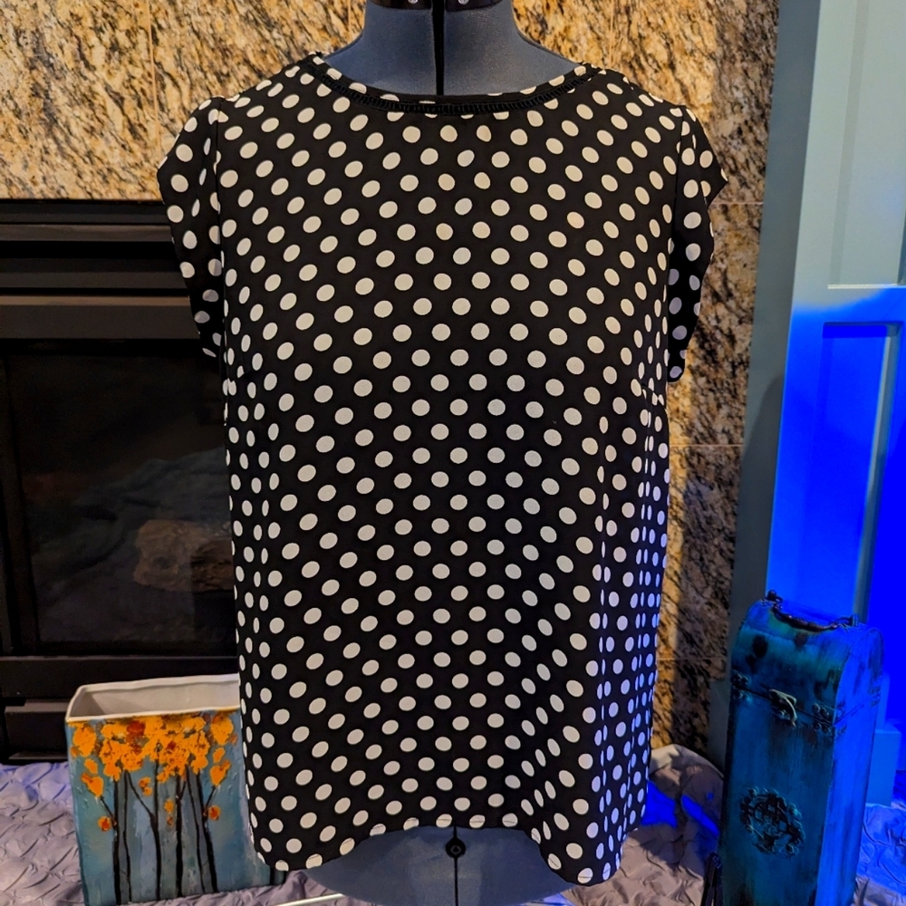 Black and white polka dot blouse - L
